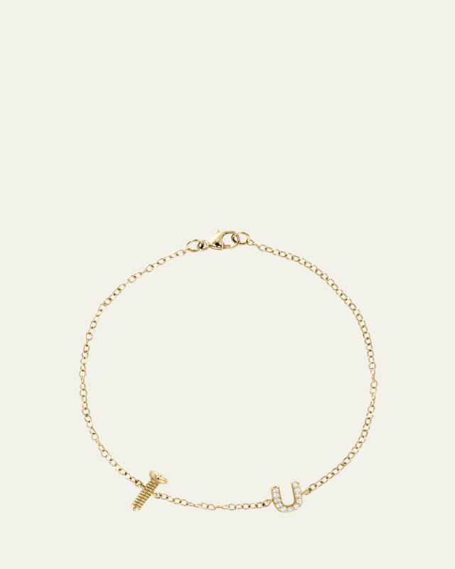 14K Yellow Gold Screw U Diamond Station Bracelet